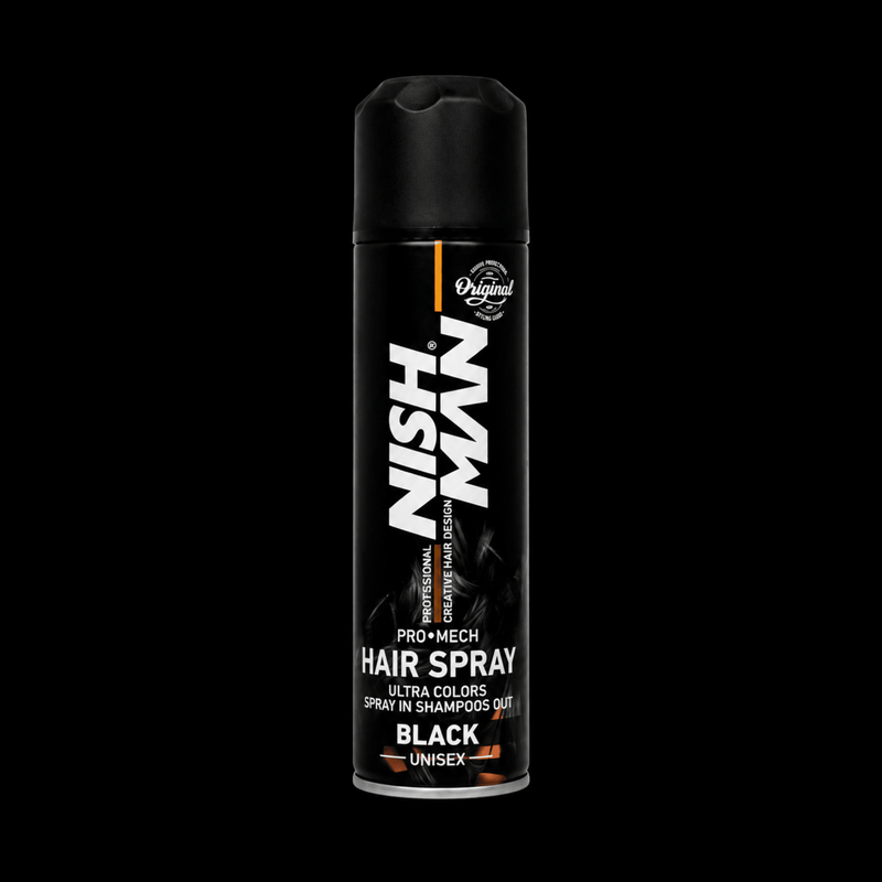 Nishman Pro Mech Hair Spray Black Temporary Hair Color Spray Available at Primos Barber Supply