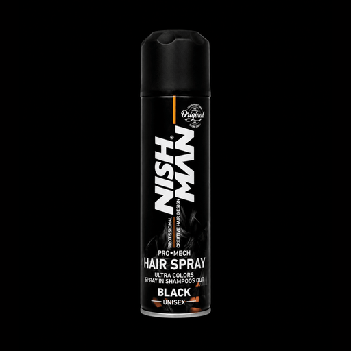 Nishman Pro Mech Hair Spray Black Temporary Hair Color Spray Available at Primos Barber Supply