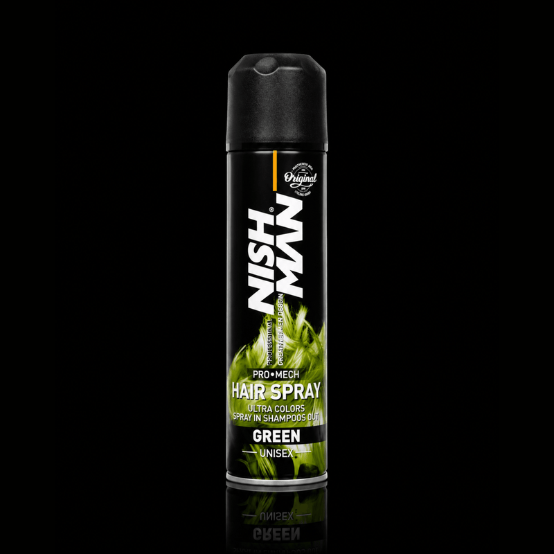 Nishman Pro Mech Hair Spray Green Temporary Hair Color Spray Available at Primos Barber Supply