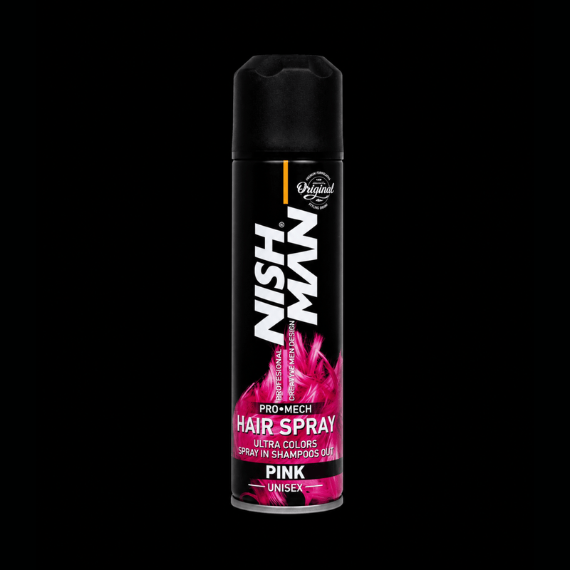 Nishman Pro Mech Hair Spray Pink Temporary Hair Color Spray Available at Primos Barber Supply