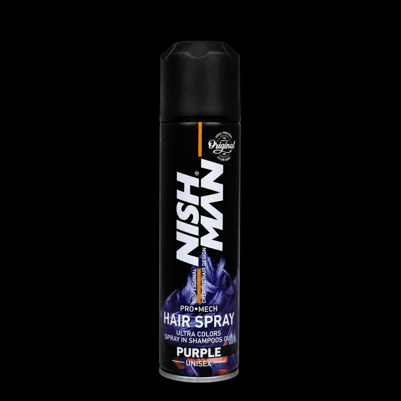 Nishman Pro Mech Hair Spray Purple Temporary Hair Color Spray Available at Primos Barber Supply
