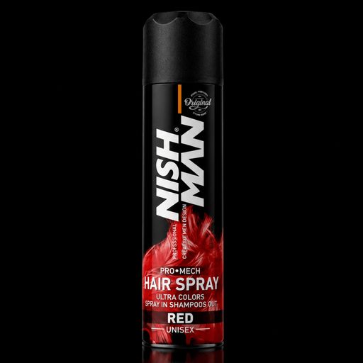 Nishman Pro Mech Hair Spray Red Temporary Hair Color Spray Available at Primos Barber Supply
