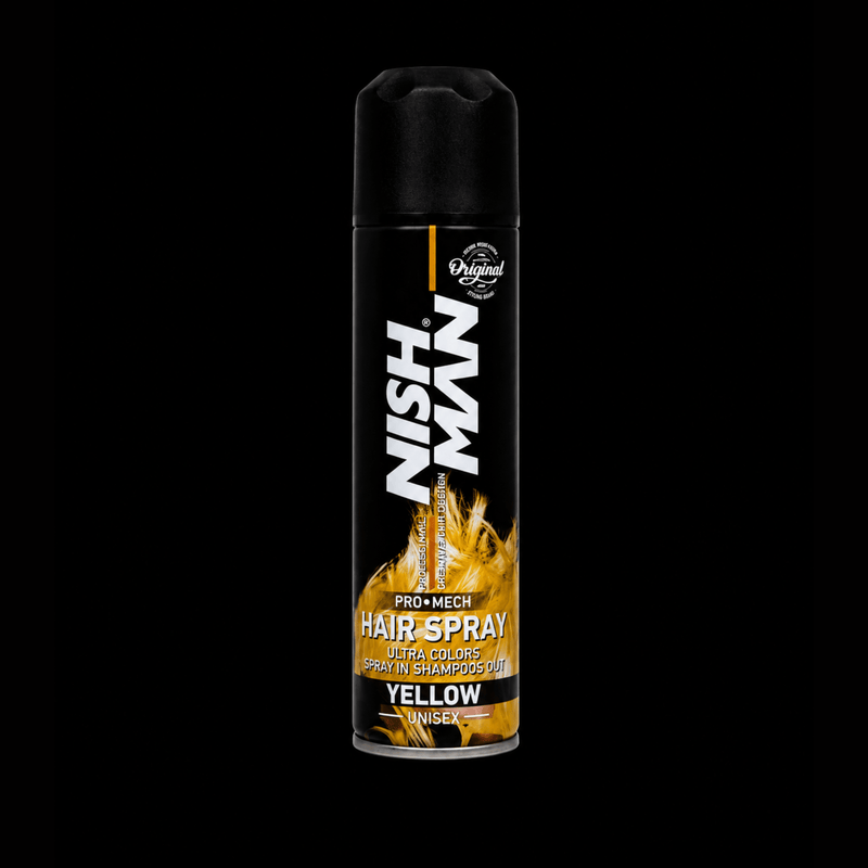 Nishman Pro Mech Hair Spray Yellow Temporary Hair Color Spray Available at Primos Barber Supply