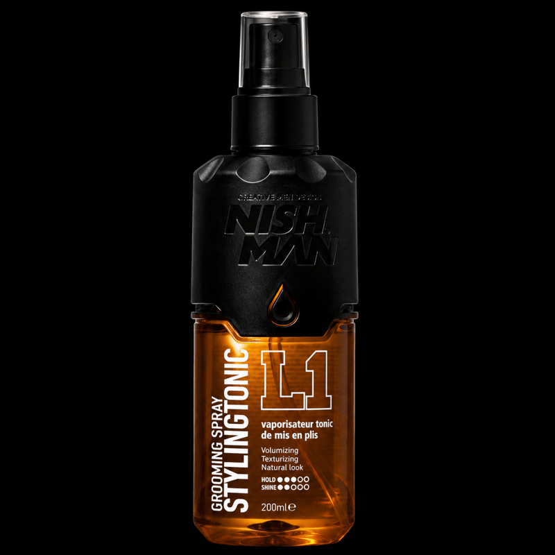 Nishman Styling Tonic L1 Grooming Spray for Volume Texture and Natural Hold Available at Primos Barber Supply