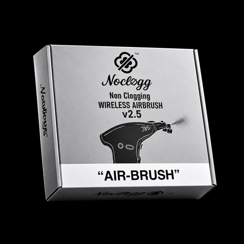 NoClogg AirBrush 2.5 non-clogging wireless barber airbrush retail box front