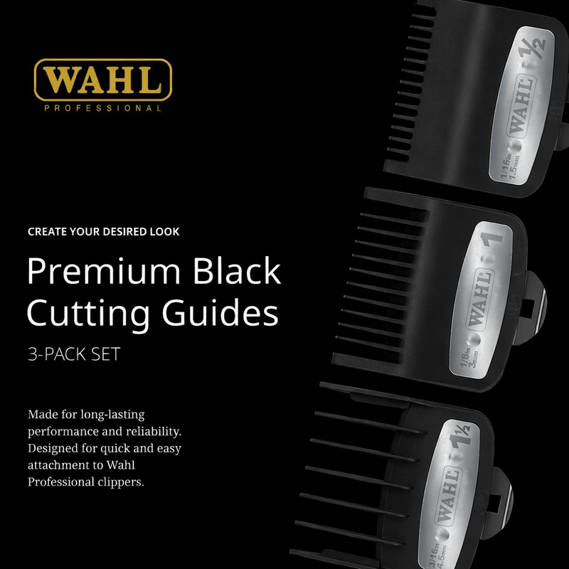 Wahl Professional premium black cutting guides on a black background
