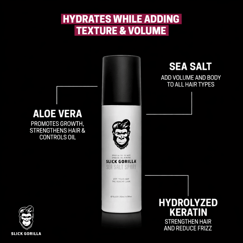 Primos Barber Supply Slick Gorilla Sea Salt Spray with aloe vera hydrolyzed keratin and sea salt for texture hydration volume and stronger hair