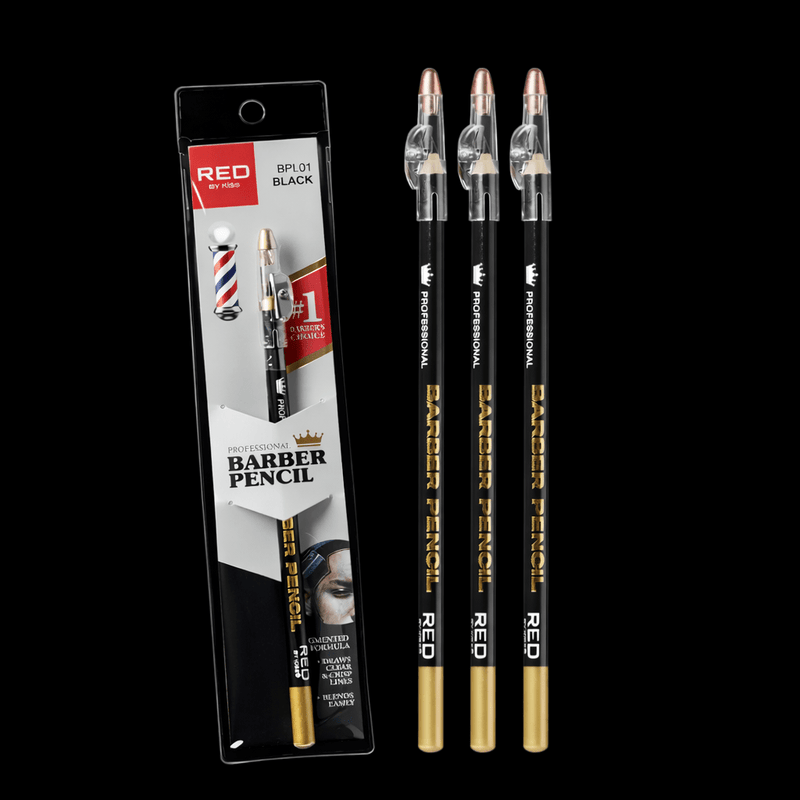 RED by Kiss Professional Barber Pencil Black BPL01 with packaging and three pencils