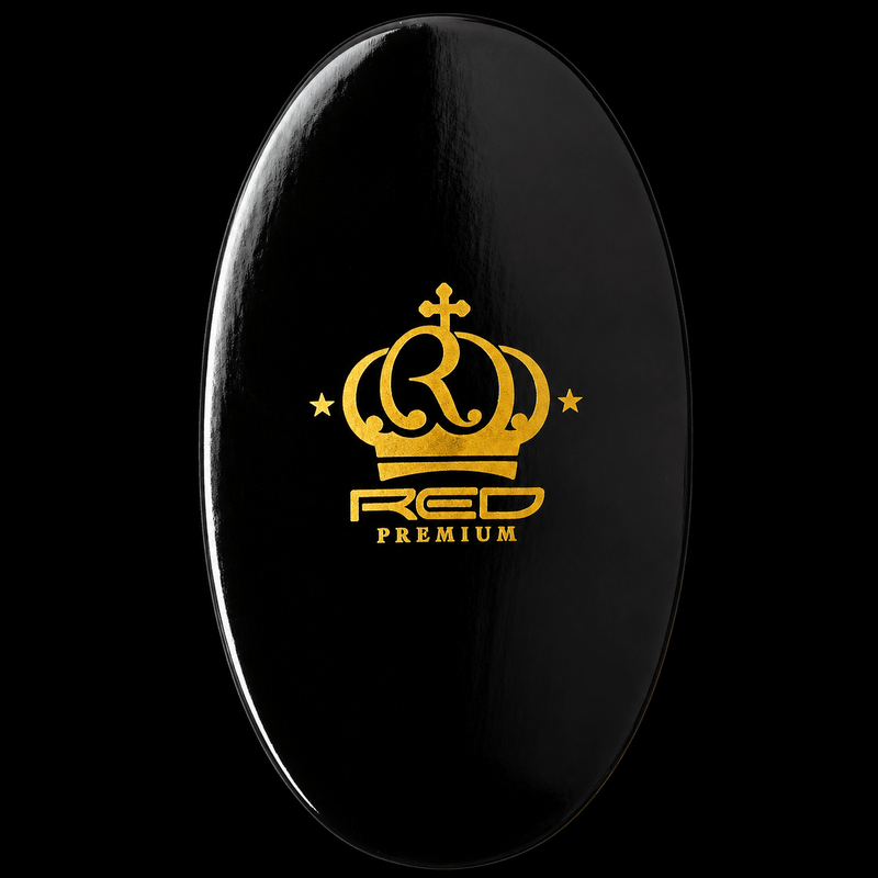 Back logo view of RED by KISS BR14 palm wave brush with gold branding
