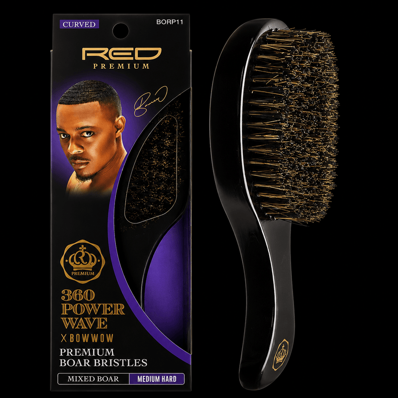 RED by KISS BR24 360 Power Wave X Bow Wow medium hard mixed boar curved wave brush