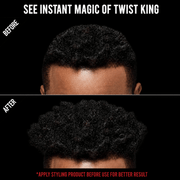 Before and after results using RED by KISS HS01 Twist King curl sponge on 4C hair