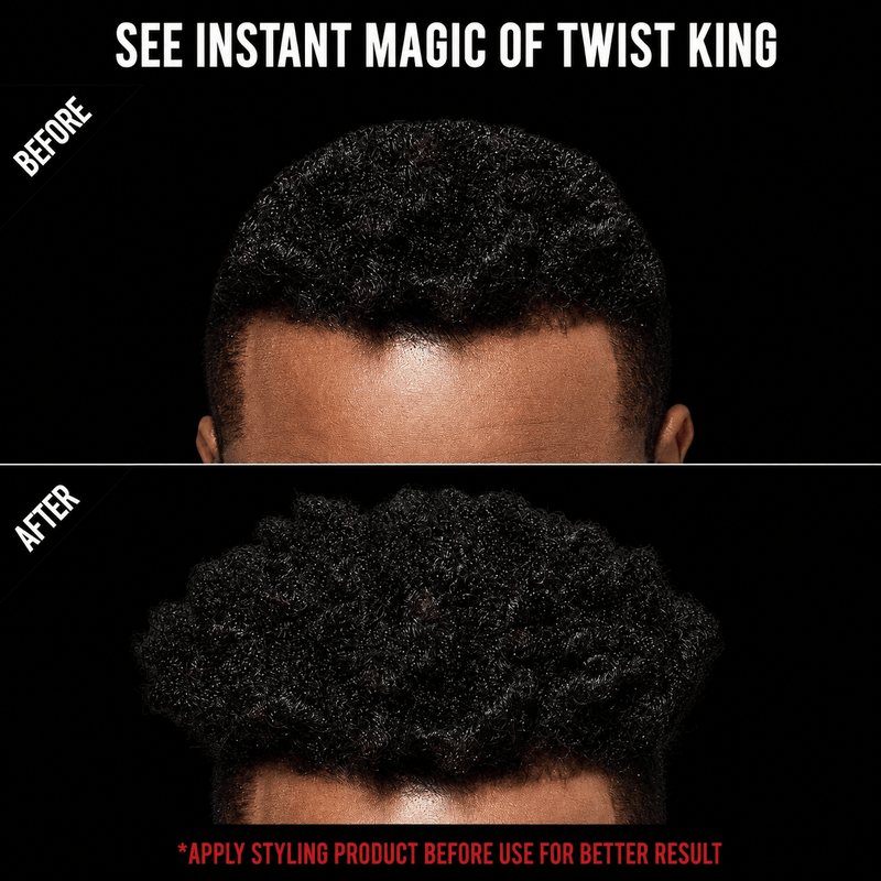 Before and after results using RED by KISS HS01 Twist King curl sponge on 4C hair