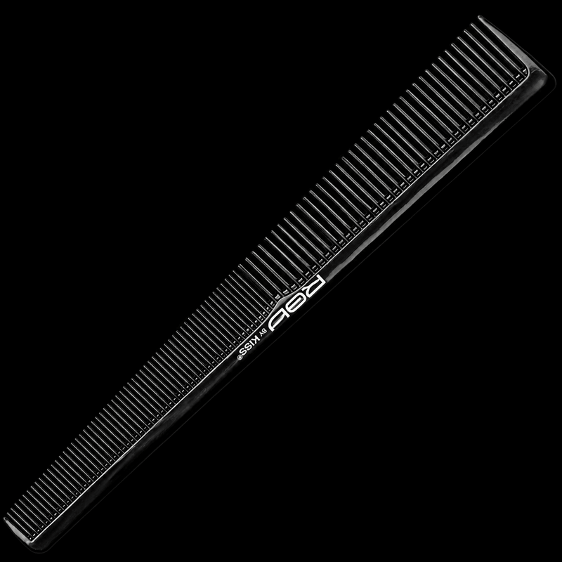 Red by Kiss Professional Barber Comb HM51 Black carbon barber comb with fine and wide teeth for cutting, tapering, clipper-over-comb, and styling.
