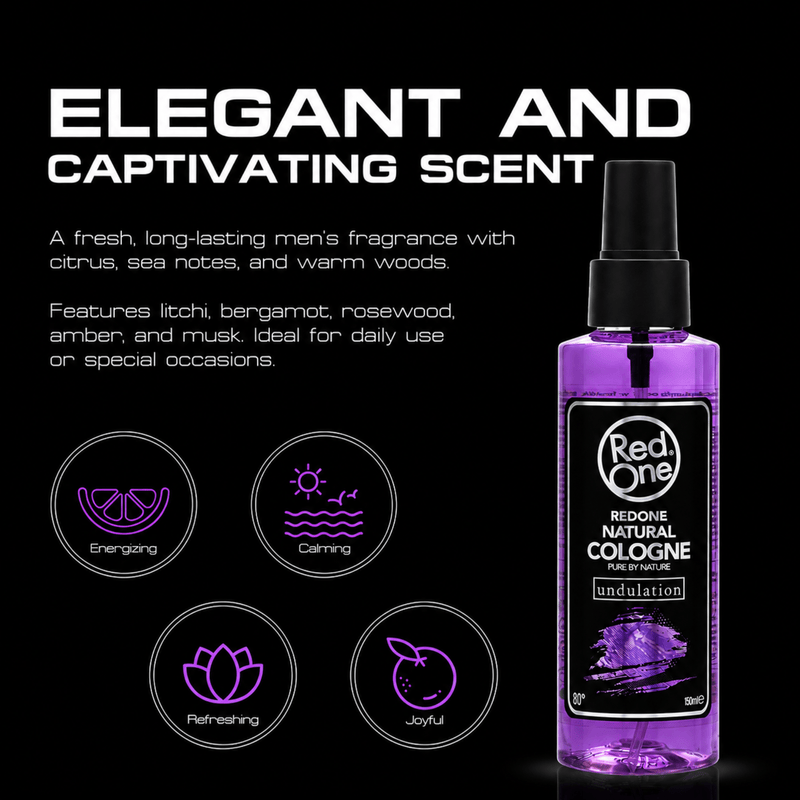 Red One Violet Cologne Body Splash elegant and captivating scent benefits available at Primos Barber Supply