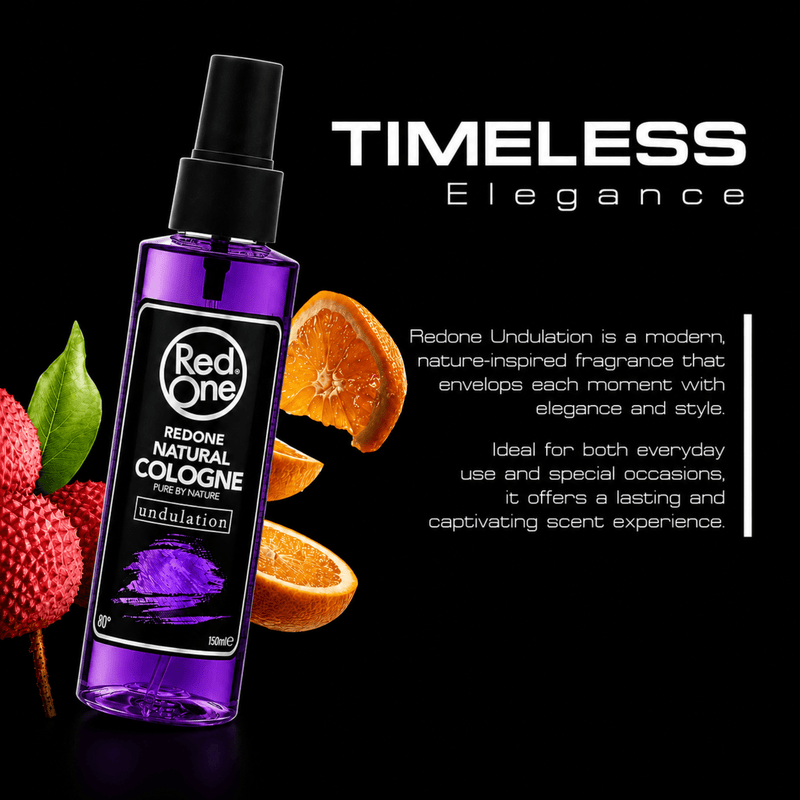 Red One Violet Cologne Body Splash timeless elegance fragrance graphic available at Primos Barber Supply