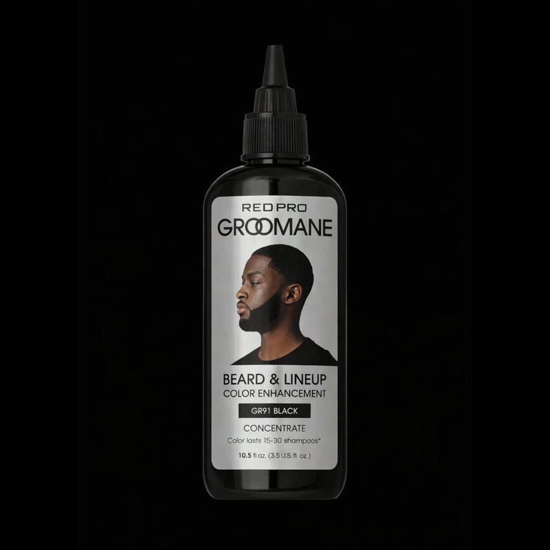 Red Pro Groomane Beard & Lineup Color Concentrate GR91 Black bottle for barber airbrush use