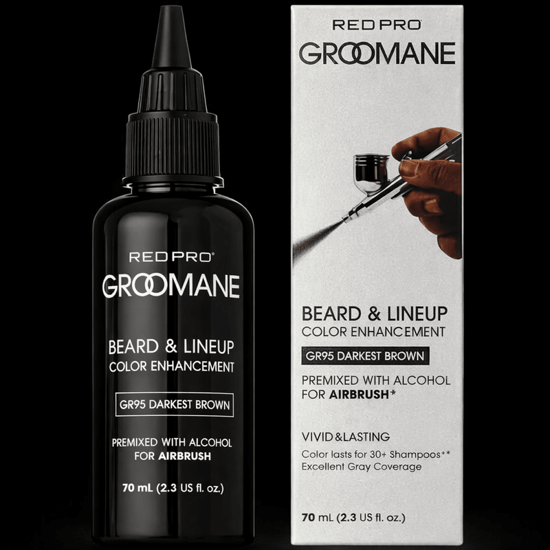 Red Pro Groomane beard lineup color enhancement spray darkest brown airbrush ready