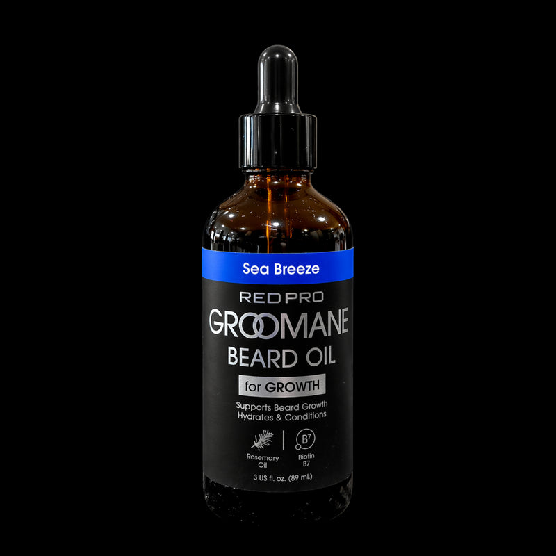 Red Pro Groomane Beard Oil Sea Breeze scent for beard growth hydration and healthier looking beard
