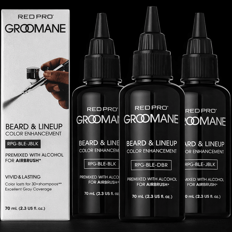 Red Pro Groomane beard and lineup color enhancement airbrush ready in black darkest brown and jet black