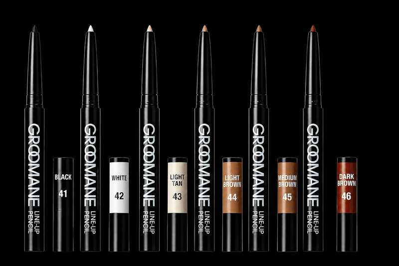 RED Pro Groomane Line-Up Pencil collection featuring Black 41 White 42 Light Tan 43 Light Brown 44 Medium Brown 45 and Dark Brown 46