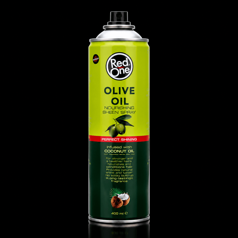 Green spray can with Red One branding on a black background