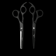 Rolda Black 7 Inch Hair Cutting and Thinning Shear Set for professional barber and salon use