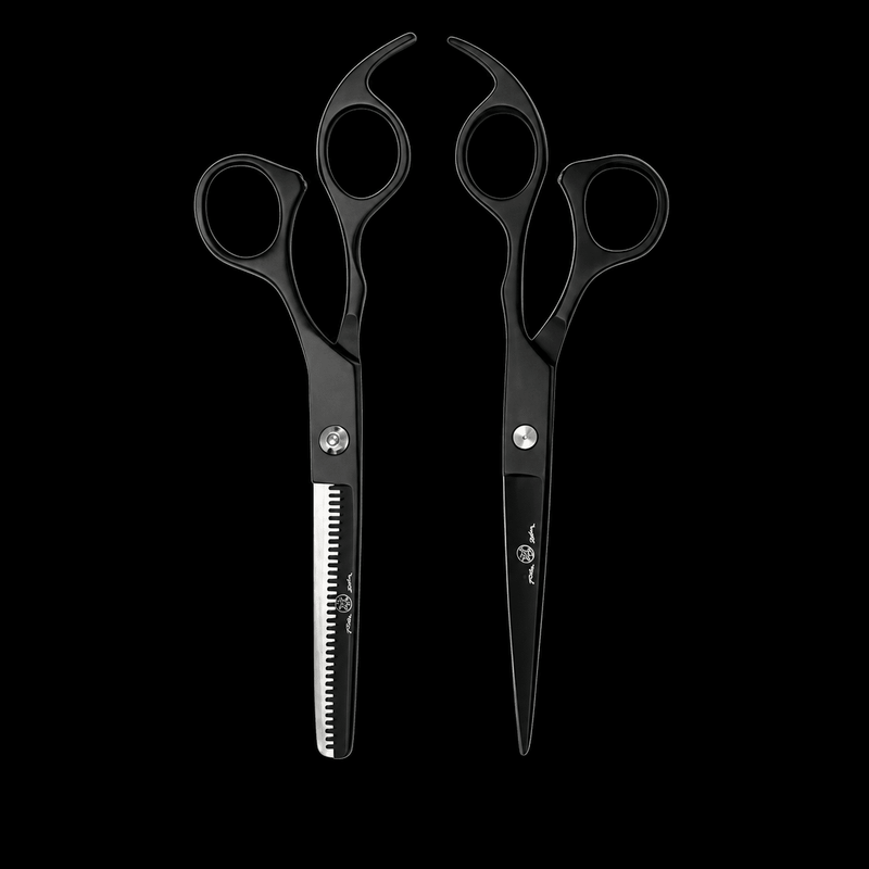 Rolda Black 7 Inch Hair Cutting and Thinning Shear Set for professional barber and salon use
