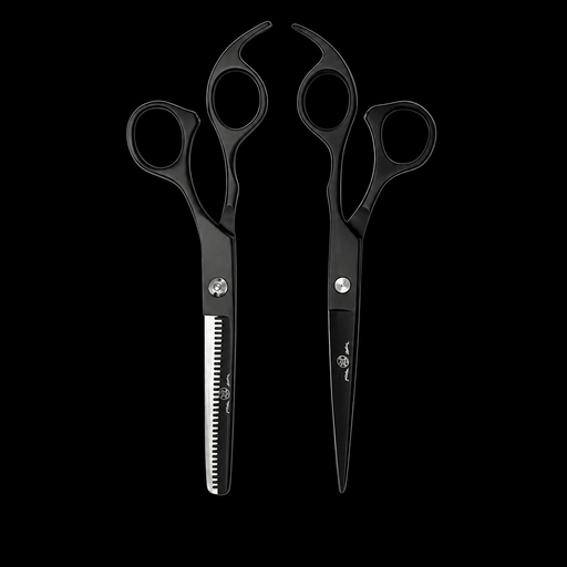 Rolda Black 7 Inch Hair Cutting and Thinning Shear Set for professional barber and salon use