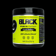 Close up label of Rolda Black Hair Styling Gel charcoal formula medium shine styling gel 35.2 oz
