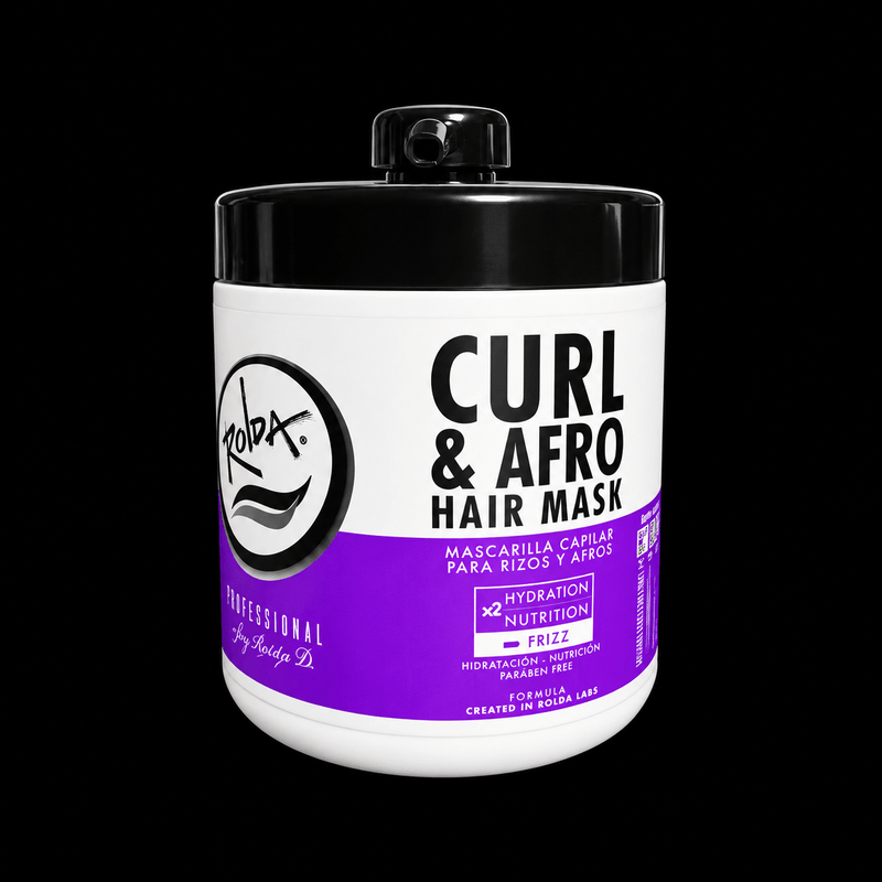 Rolda Curl & Afro Hair Mask 1000g jar with black lid, front view on black background