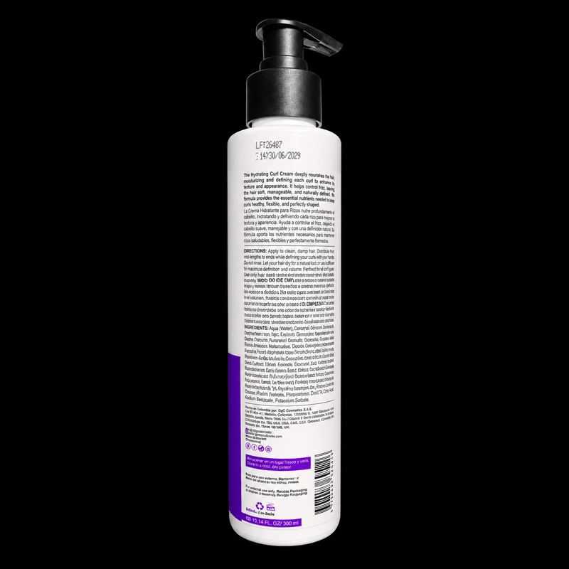 Back label of Rolda Curl Cream Leave-In showing directions, ingredients and 300ml / 10.14 fl oz size