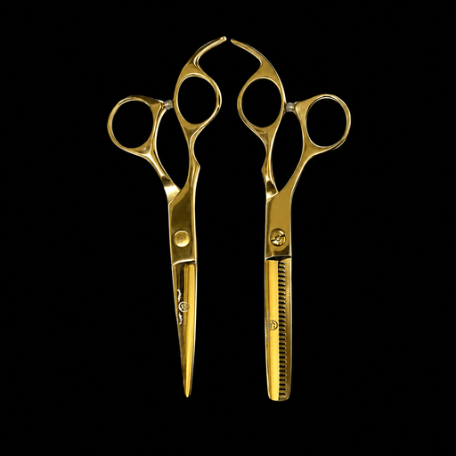 Rolda Gold 6 Inch Left Handed Hair Cutting and Thinning Shear Set for professional barber and salon use