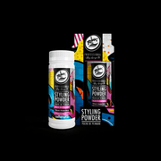 Styling powder container and packaging on a black background Primos Barber Supply