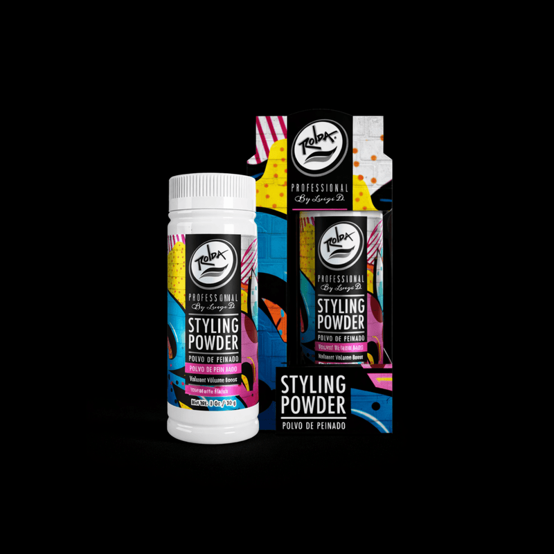 Styling powder container and packaging on a black background Primos Barber Supply