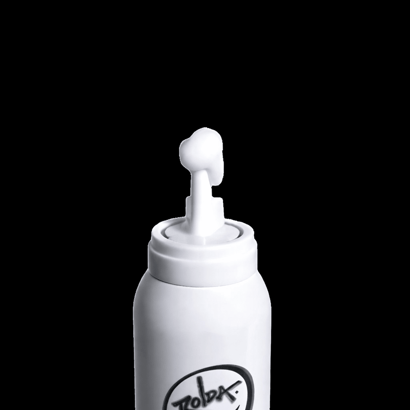 White bottle with a unique cap design on a black background