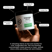 Rolda Professional Shaving Cream feature and ingredient breakdown graphic