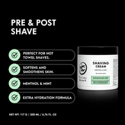 Rolda Professional Shaving Cream pre and post shave benefits graphic