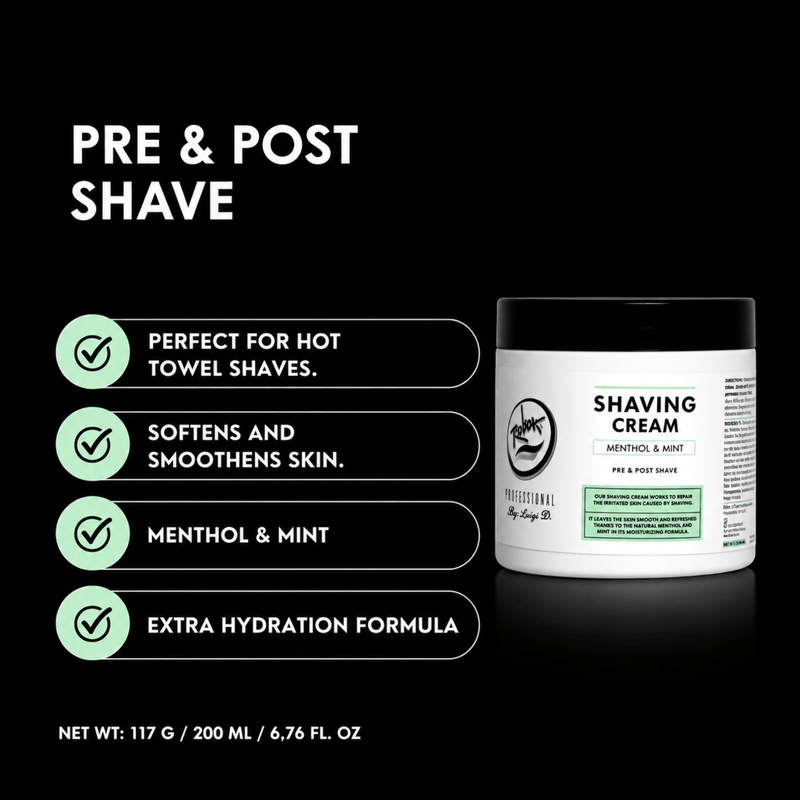 Rolda Professional Shaving Cream pre and post shave benefits graphic