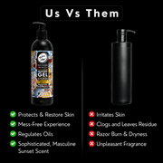 Rolda Professional Shaving Gel performance comparison graphic available at Primos Barber Supply