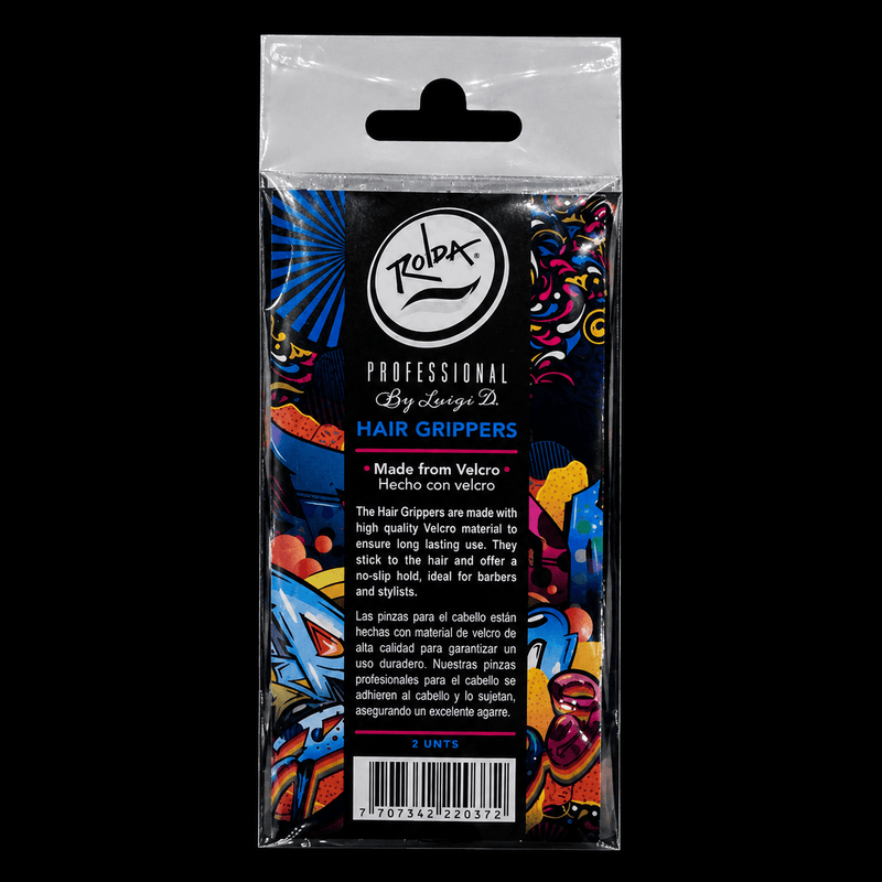 Back of Rolda Velcro Barber Hair Grippers 2 Pack packaging with product information