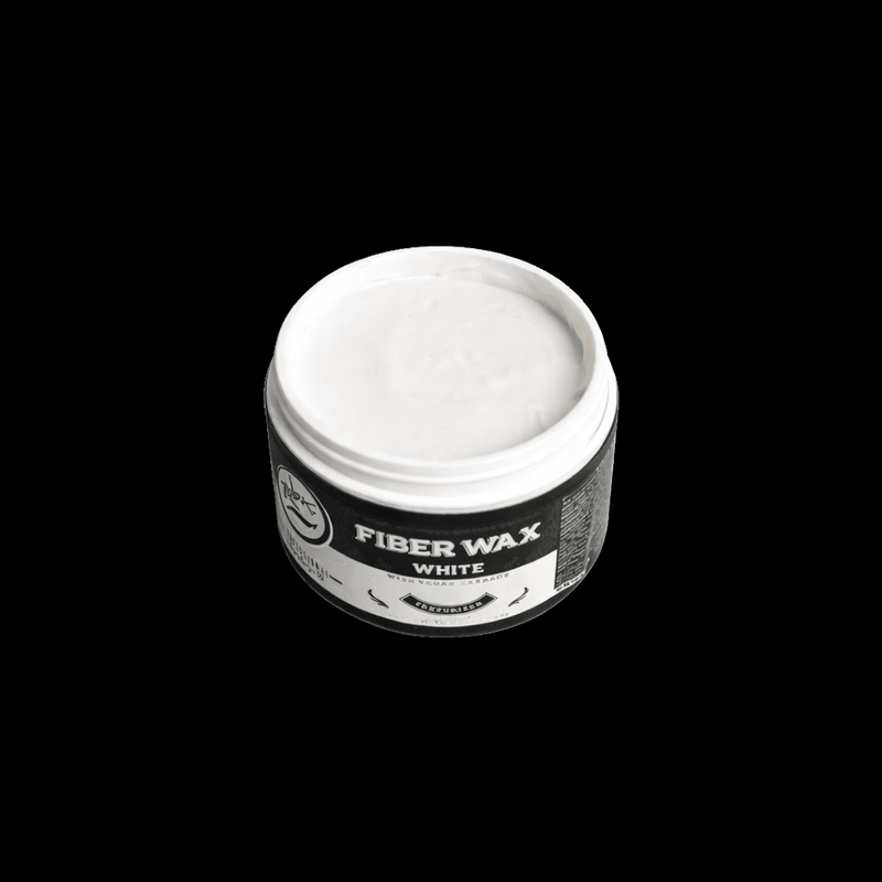 Open jar of fiber wax on a black background