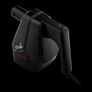 Black hair dryer with 'Studio' branding on a black background
