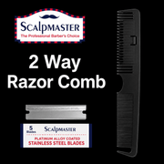 Scalpmaster 2-Way Razor Comb – shown with stainless steel replacement blades included