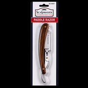 Scalpmaster Barber Paddle Razor – professional shavette with faux wood handle front view