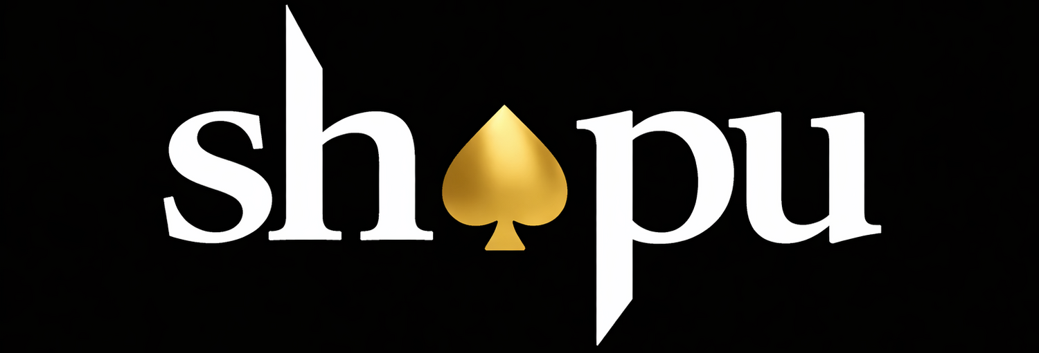 Logo of shapu with a gold spade symbol on a black background