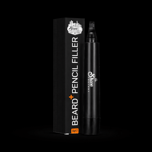 Black beard pencil filler with packaging on a black background