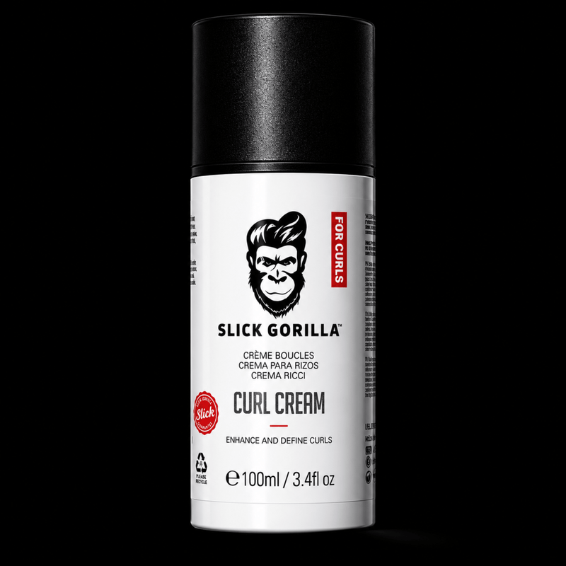 Slick Gorilla Curl Cream front bottle product photo on black background