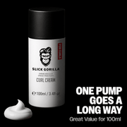 Slick Gorilla Curl Cream one pump goes a long way promotional graphic