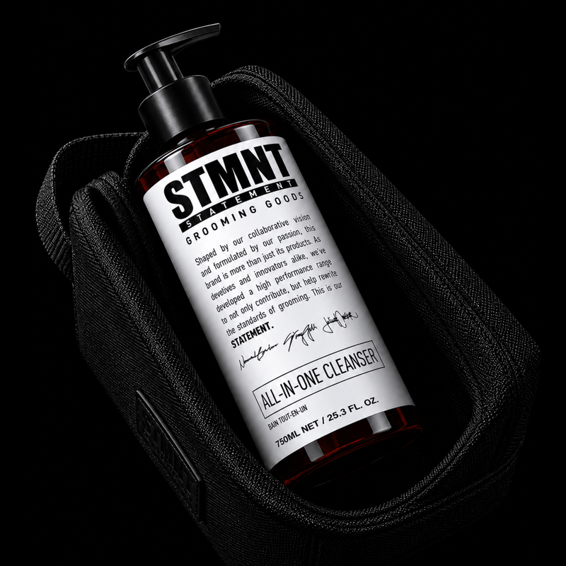 STMNT All In One Cleanser inside travel bag lifestyle image