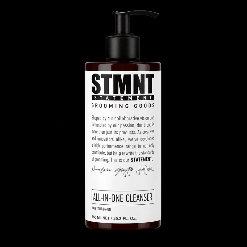 STMNT All In One Cleanser bottle front view on black background